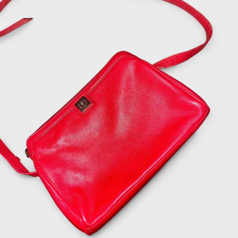 Liz Claiborne Vintage 1980s Bright Red Leather Shoulder Handbag